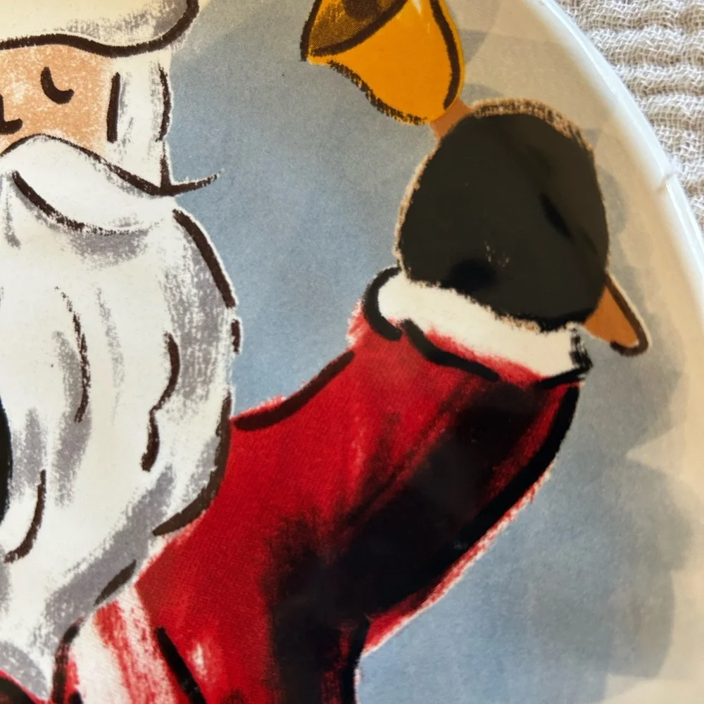 Mud Pie Santa Holding Gift Sack Christmas  8” Ceramic 8” Salad Plates. Set of 2